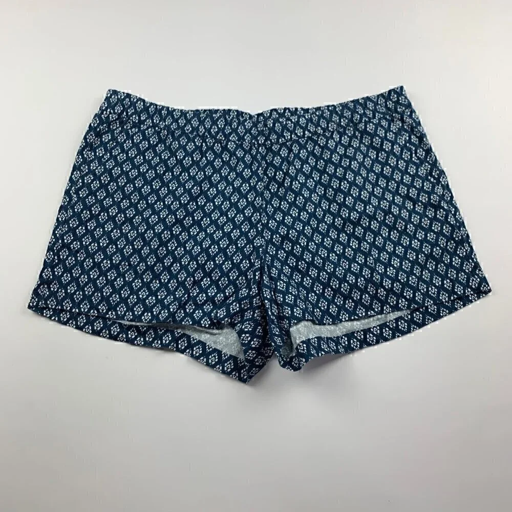 Kut from the Kloth Navy Printed Linen Blend Pull On Shorts 14